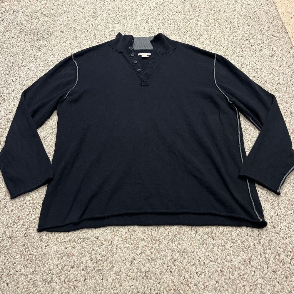 Carbon 2 Cobalt Gloaming Sweater Cotton Cashmere Henley XXL Black Preppy Casual